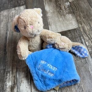 “MY FIRST EASTER” Cuddly Bunny Duo with Blanket - Tan and Blue 🐰 bunny